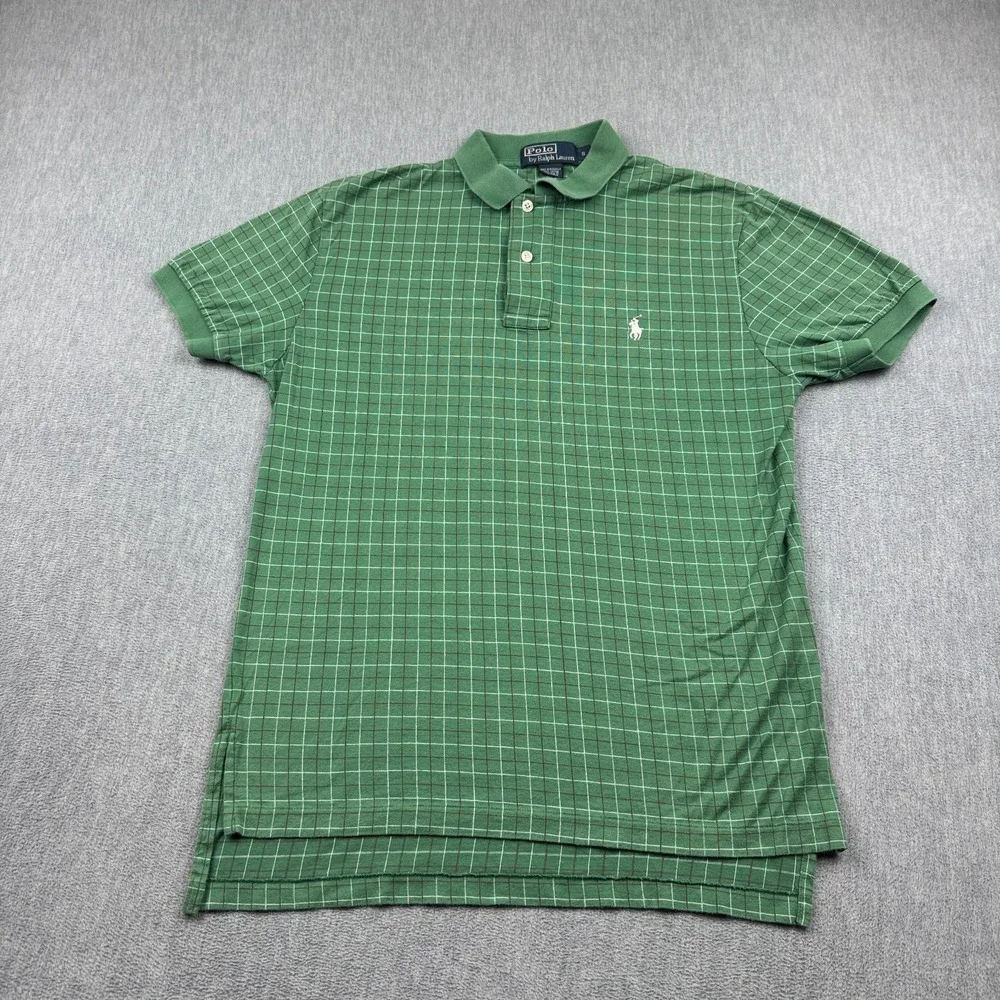 Vintage Polo Ralph Lauren Shirt Mens Polo Small Green Check Cotton Golf Classic